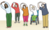 Eine Gruppe Menschen ist sportlich aktiv, einer macht im Rollstuhl mit.