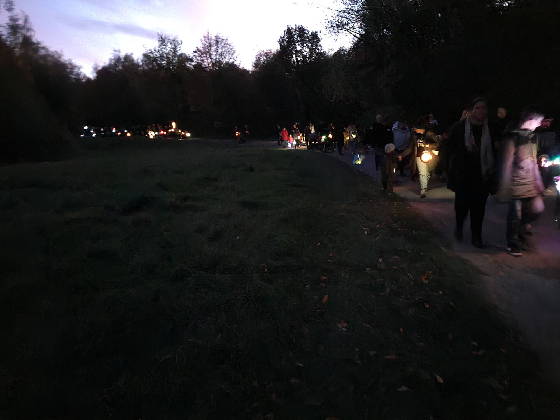 Ein Martinszug, Kinder tragen Laternen.