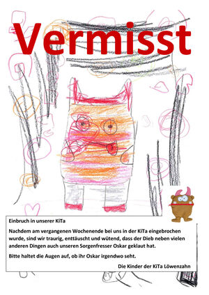 Eine selbst gemalte Vermisstenanzeige