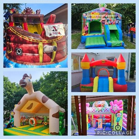 Bildcollage mit mehreren Hüpfburgen